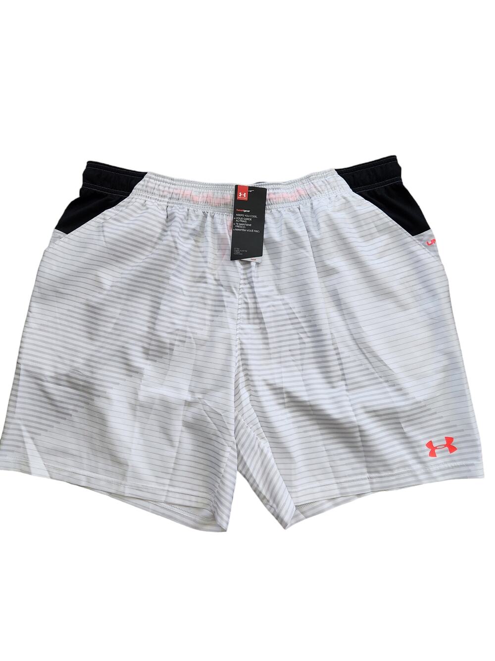 Under Armour Men's Challenger Woven Shorts,White (102)/Neon Coral, XX-Large